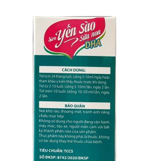 Siro Yến Sào sữa non DHA giúp bồi bổ sức khỏe, ăn ngủ ngon hộp 20 ống