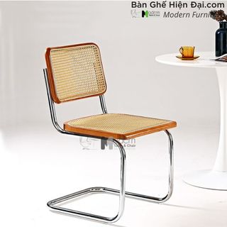 Ghế café trà sữa bọc nệm có tựa lưng đan mây chân quỳ nhập khẩu hiện đại HCM CC1560-W