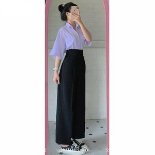 Quần tây ống rộng nữ khóa sườn hông công sở đi học làm lưng cao màu đen - Dáng dài ống suông rộng - Vải tuyết mưa dày mềm