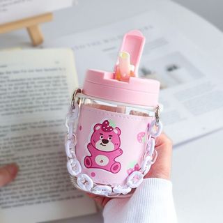 Bình Nước Gấu Hồng Có Dây Xích Chống Trượt (Thùng 100)