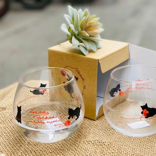 Cốc thủy tinh cỡ đại hình mèo 495ml hàng nhập khẩu từ Nhật Bản