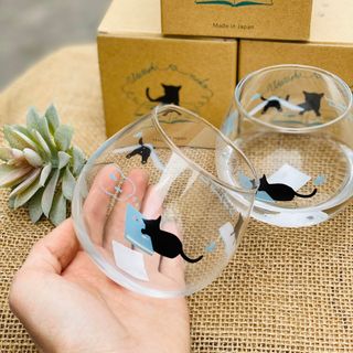 Cốc thủy tinh cỡ đại hình mèo 495ml hàng nhập khẩu từ Nhật Bản