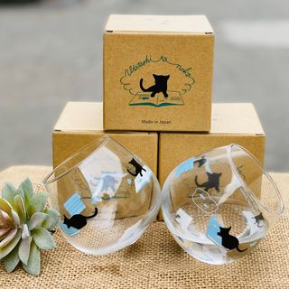 Cốc thủy tinh cỡ đại hình mèo 495ml hàng nhập khẩu từ Nhật Bản
