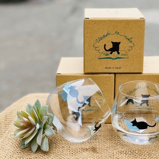 Cốc thủy tinh cỡ đại hình mèo 495ml hàng nhập khẩu từ Nhật Bản