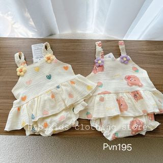 Bộ xô dáng xoè đính hoa cho bé