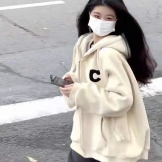ÁO KHOÁC NỮ, ÁO HOODIE FORM RỘNG MŨ 2 LỚP CHẤT NỈ COTTON CHỮ C
