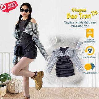 Đầm Body Phối Sơ Mi Sọc Dự Tiệc Hay Đi Chơi Đều Đẹp