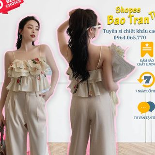 Set Áo Crop 2 Dây Hoa Bèo Tầng + Quần Suông Tây - "hàng mới mỗi ngày" giá sỉ