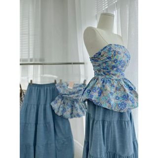 SET ỐNG HOA CÚP NGỰC + CHÂN VÁY MIDI JEAN XOÈ