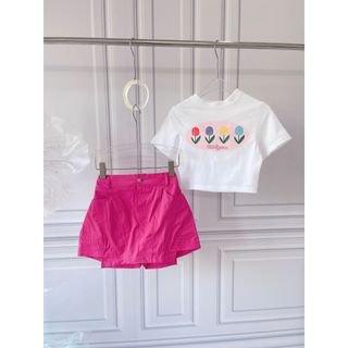Sét Chân Váy Kaki Hồng Áo In