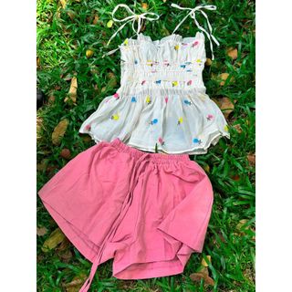 Set áo 2 dây cột vai thêu hoa bochun + short ( VIDEO THẬT)