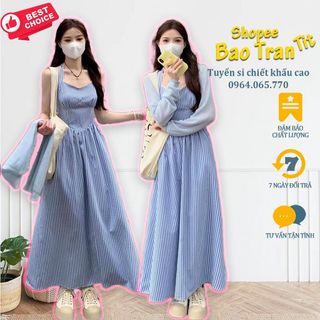 Set Đầm Maxi Kẻ Caro Cổ Yếm Kèm Khoác Crop - "hàng mới, free ship mỗi ngày" giá sỉ