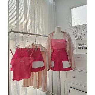 ( SHOP THIẾT KẾ CÓ SIZE VÀ VIDEO CHUẨN) Set 3 món hồng: khoác sơ mi kẻ kèm áo 2 dây + chân váy  tưa túi phối