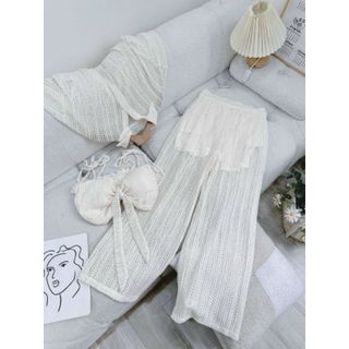 SET REN 3 MÓN ĐI BIỂN: ÁO BRA CÓ ĐỆM MÚT+ ÁO SƠ MI REN KHOÁC+ QUẦN SUÔNG REN