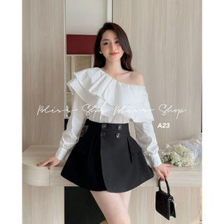 SET ÁO TRẮNG LỆCH VAI + CHÂN VÁY ĐEN