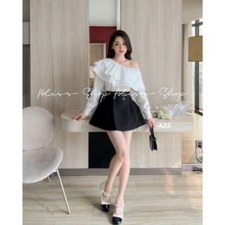 SET ÁO TRẮNG LỆCH VAI + CHÂN VÁY ĐEN