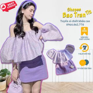 Set áo tím bẹt vai kèm chân váy kaki màu tím Lavender - Kho tuyển sỉ ưu đãi chiết khấu tốt giá sỉ