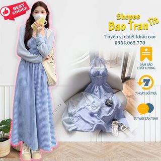 Set Đầm Maxi Kẻ Caro Cổ Yếm Kèm Khoác Crop - "hàng mới mỗi ngày" giá sỉ