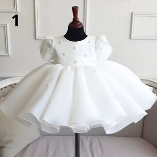 Đầm công chúa màu trắng voan tay búp cho bé gái từ 0-12 tuổi M1