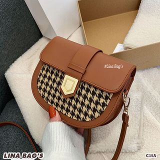 TÚI XÁCH NỮ ĐEO CHÉO DA PU CAO CẤP HỌA TIẾT HOUNDSTOOTH - C15A