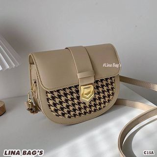 TÚI XÁCH NỮ ĐEO CHÉO DA PU CAO CẤP HỌA TIẾT HOUNDSTOOTH - C15A