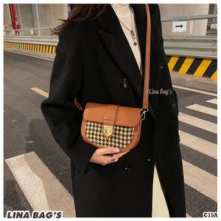 TÚI XÁCH NỮ ĐEO CHÉO DA PU CAO CẤP HỌA TIẾT HOUNDSTOOTH - C15A
