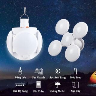 Đèn Led Tích Điện Năng Lượng Mặt Trời 4 Cánh 5 Bóng Gấp Gọn gồm 1 đèn cánh hoa và 1 cáp sạc USB
