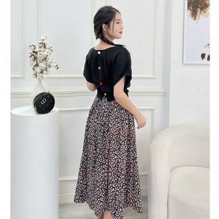 [HCM] Set chân váy xòe hoa + áo linen thêu sang trọng S05 - Lady fashion - Khánh Linh Style