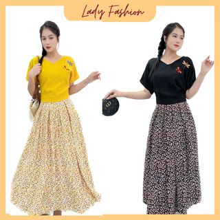 [HCM] Set chân váy xòe hoa + áo linen thêu sang trọng S05 - Lady fashion - Khánh Linh Style giá sỉ
