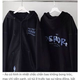 Áo Khoác Dây Kéo Nỉ Lót Bông In Chữ DEROR Chạy kansai form Unisex giá sỉ - giá bán buôn