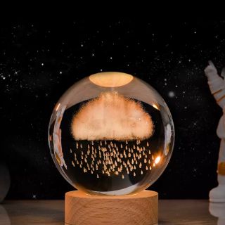 Đèn ngủ pha lê đế gỗ, Quả cầu pha lê có đèn