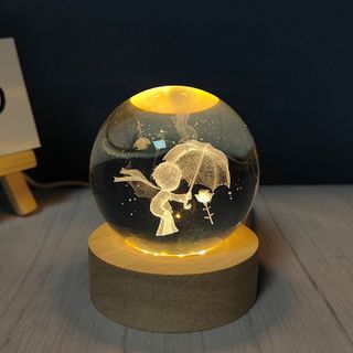 Đèn ngủ pha lê đế gỗ, Quả cầu pha lê có đèn