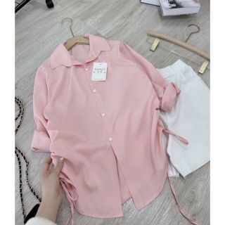 Set bộ áo sơ mi cài cúc rút dây hông kèm quân, Chất kate lạnh mát mẻ thoải mái khi mặc giá sỉ - giá bán buôn