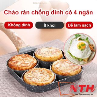 CHẢO ĐÁ CHIÊN TRỨNG 4 NGĂN CÁN GỖ giá sỉ