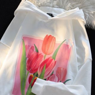 ￼ Áo Hoodie In Họa tiết hoa tulip Phong Cách Hàn Quốc . giá sỉ