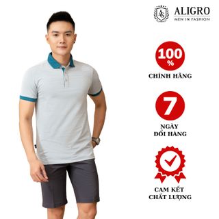 Áo polo nam ngắn tay ALIGRO chất liệu cotton cao cấp hoạ tiết kiểu dệt chữ V màu xanh sẫm ALGPLO79 giá sỉ