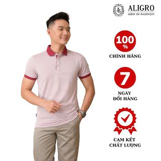 Áo polo nam ngắn tay ALIGRO chất liệu cotton cao cấp hoạ tiết kiểu dệt chữ V màu đỏ ALGPLO77 giá sỉ