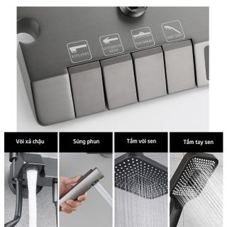 Vòi sen nóng lạnh màu xám kiểu sen cây, hiển thị nhiệt độ, làm bằng thép không gỉ, phủ nano tĩnh điện