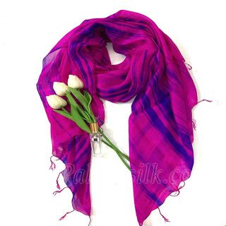 Khăn lụa tơ tằm tua rua hồng sen Palacesilk, 100% silk, KT 180*90cm