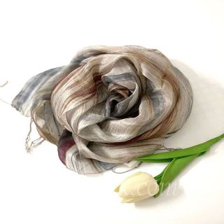 Khăn lụa tơ tằm tua rua màu xám Palacesilk, 100% silk, KT 180*90cm