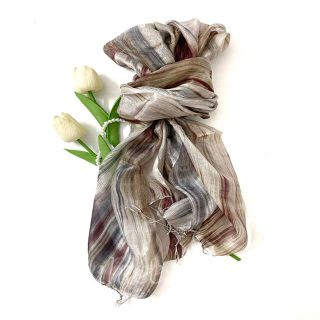 Khăn lụa tơ tằm tua rua màu xám Palacesilk, 100% silk, KT 180*90cm