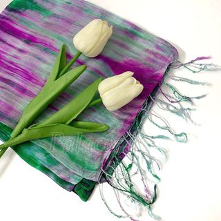 Khăn lụa tơ tằm tua rua xanh mint Palacesilk, 100% silk, KT 180*90cm