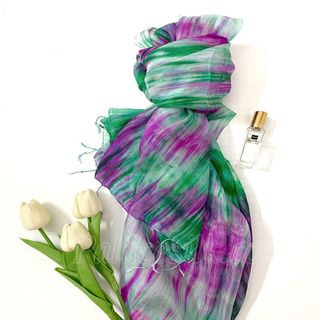 Khăn lụa tơ tằm tua rua xanh mint Palacesilk, 100% silk, KT 180*90cm