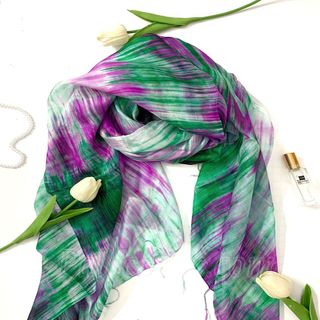 Khăn lụa tơ tằm tua rua xanh mint Palacesilk, 100% silk, KT 180*90cm