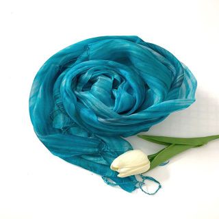 Khăn lụa tơ tằm tua rua xanh lam Palacesilk, 100% silk, KH 180*90cm