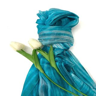 Khăn lụa tơ tằm tua rua xanh lam Palacesilk, 100% silk, KH 180*90cm
