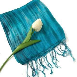 Khăn lụa tơ tằm tua rua xanh lam Palacesilk, 100% silk, KH 180*90cm