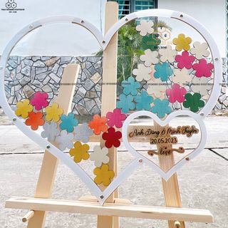 Hộp thả tim gỗ trong suốt |WEDDING GUEST BOOK| Dáng trái tim đôi size 40cm,60cm