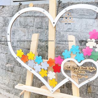 Hộp thả tim gỗ trong suốt |WEDDING GUEST BOOK| Dáng trái tim đôi size 40cm,60cm