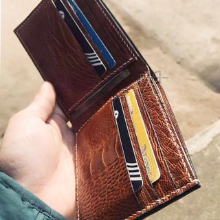 Ví da đà điểu 2 MẶT thật 100% may tay thủ công hoàn thiện cao